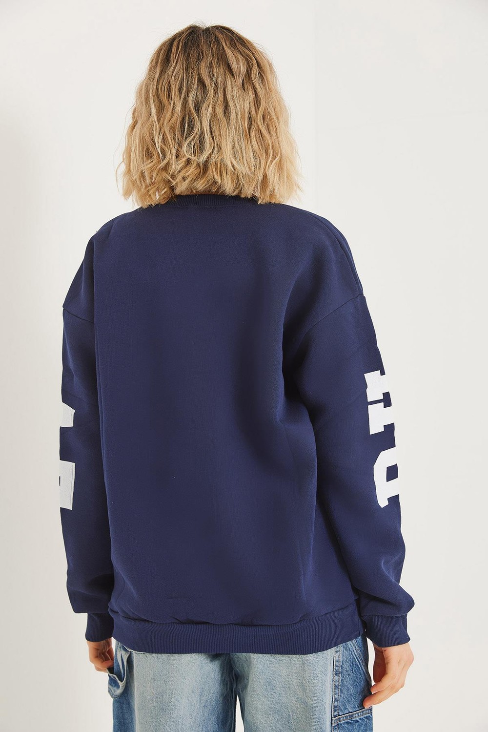 Üç İplik Baskılı Kapüşonlu Sweatshirt Lacivert