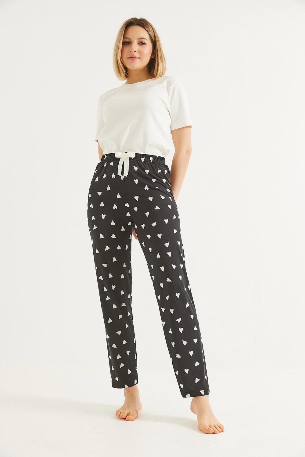 Beli Lastikli Kadın Pijama Altı Siyah