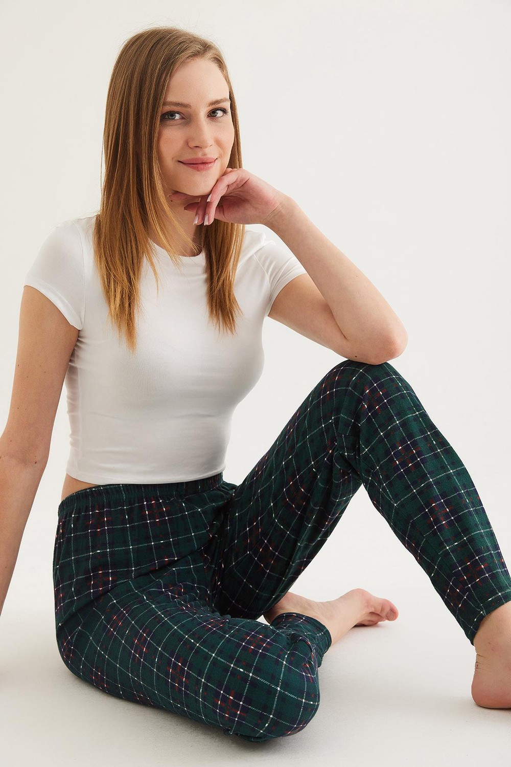  Ekose Desen Kadın Pijama Altı Yeşil