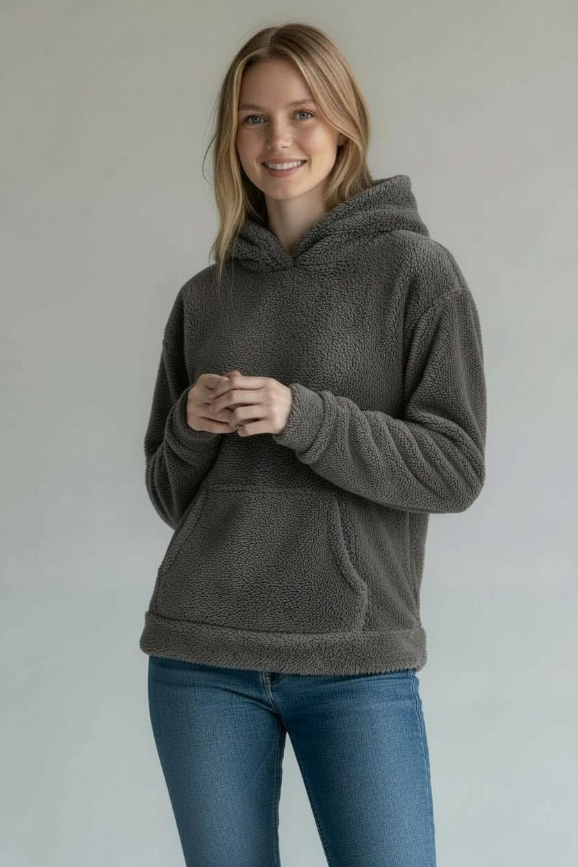 Kadın Kapüşonlu Welsoft Uzun Kollu Antrasit Sweatshirt