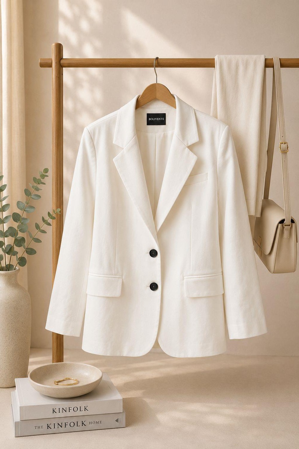 Kadın Oversize Çift Düğmeli Blazer Ceket Krem