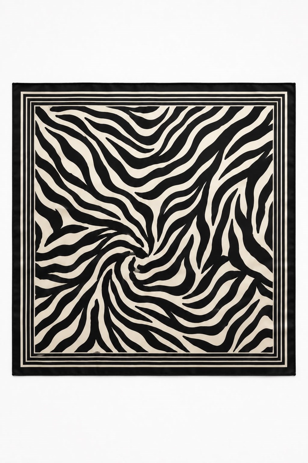 Kadın 45X45 Ölçülü Zebra Desenli Fular Siyah Beyaz