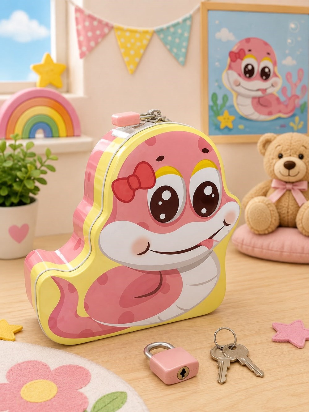 Yılan Kilitli Kumbara Pembe