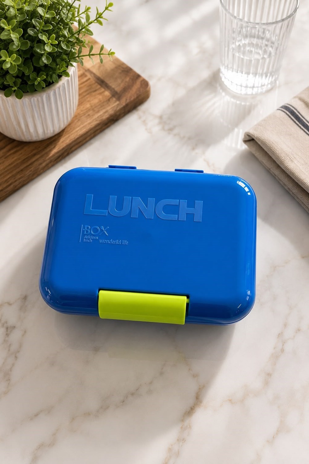 Lunch Bölmeli Kaşık Çatal Bıçak Beslenme Kutusu Mavi