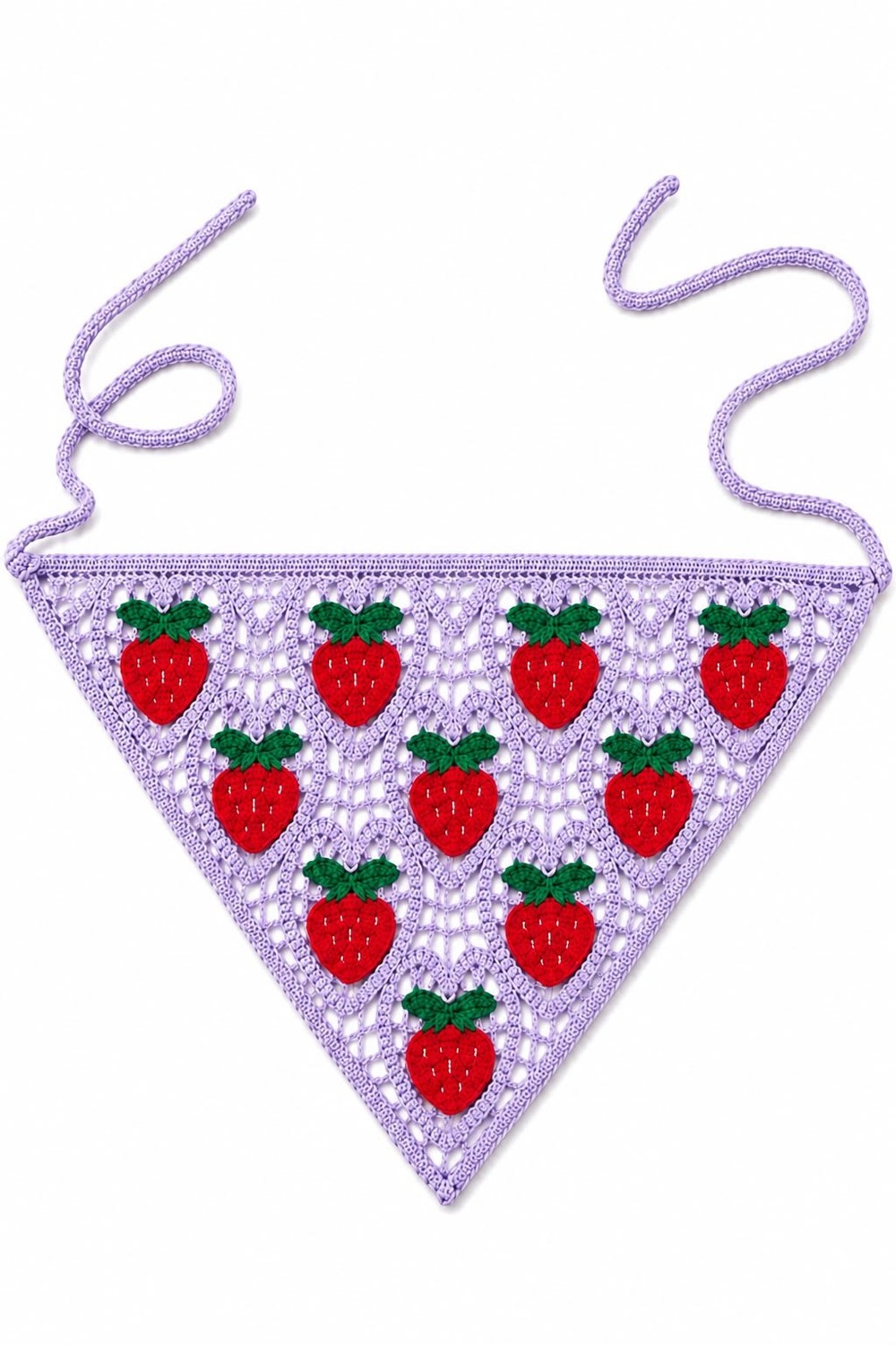 Kadın Çilek Desenli Örgü Bandana Lila