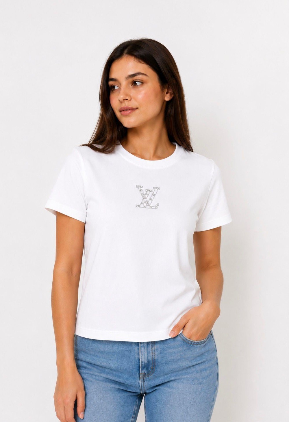 Kadın Bisiklet Yaka Crop Bluz Beyaz