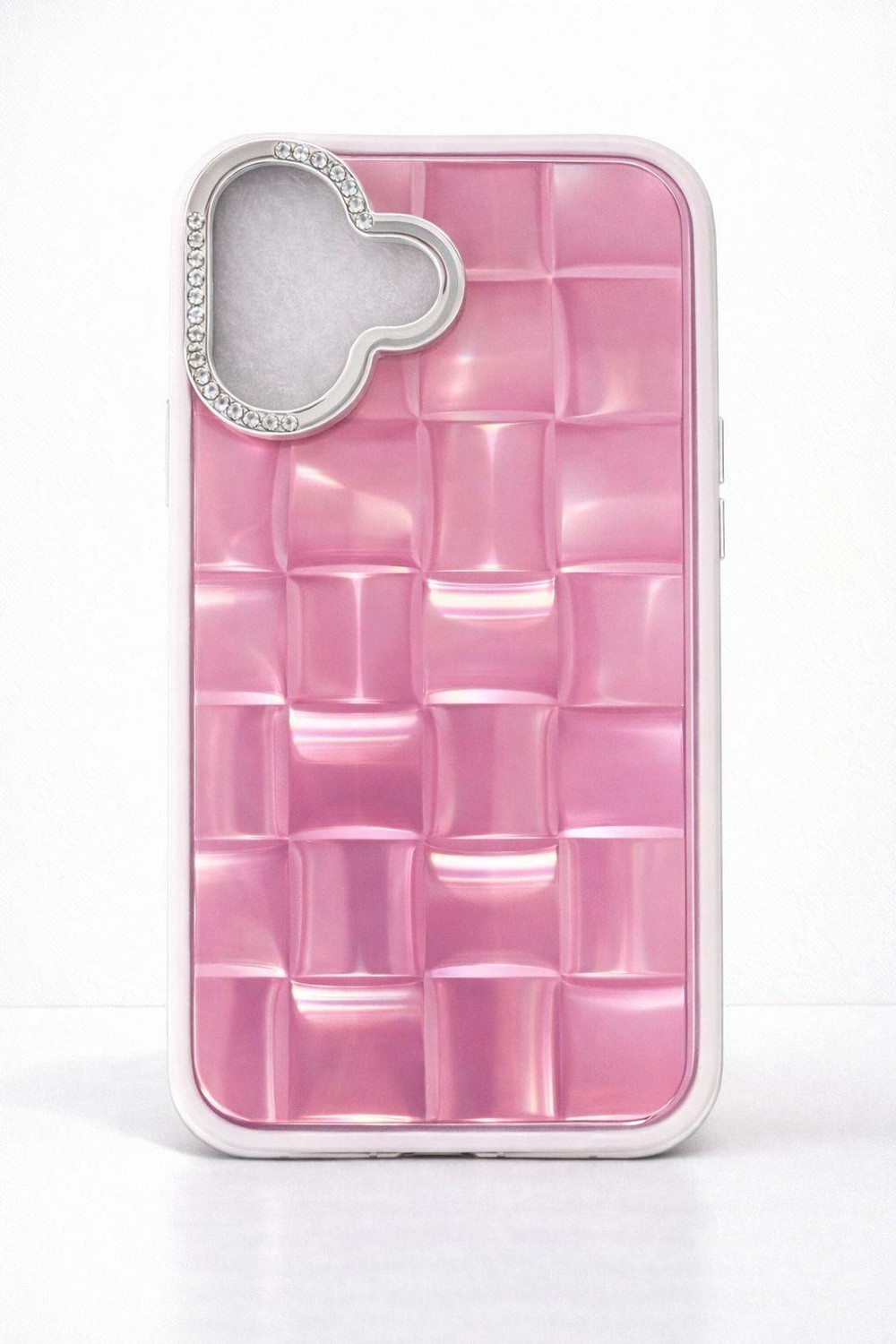 iPhone 16 Uyumlu 3D Kare Desenli Parlak Kılıf Pembe