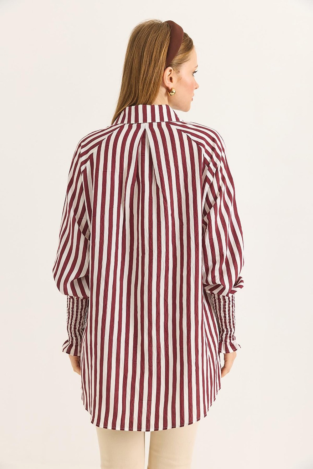 Manşet Detaylı Oversize Şık Gömlek Bordo
