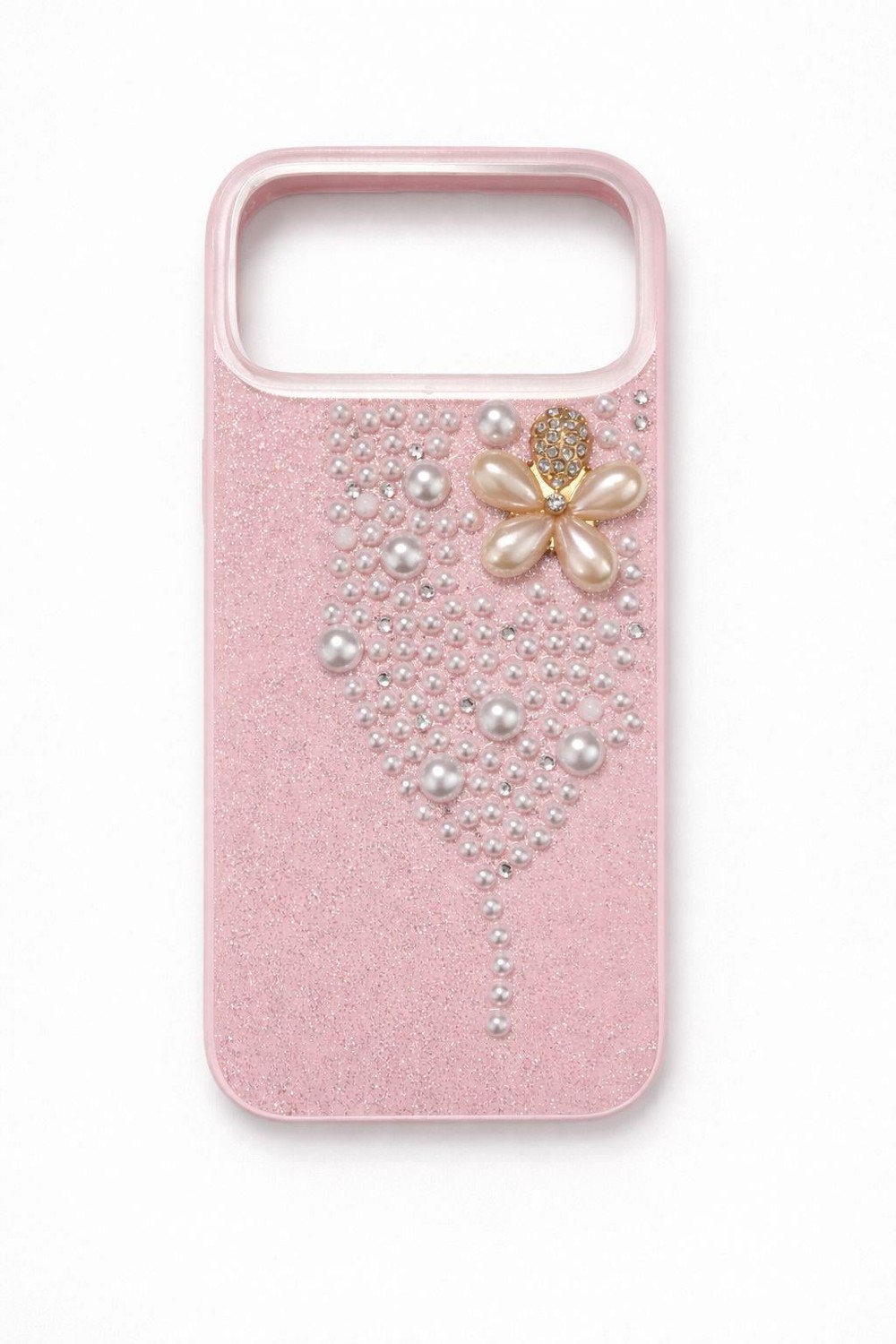 İphone 17 Pro Max Uyumlu İnci ve Glitter Detaylı Kılıf Pembe