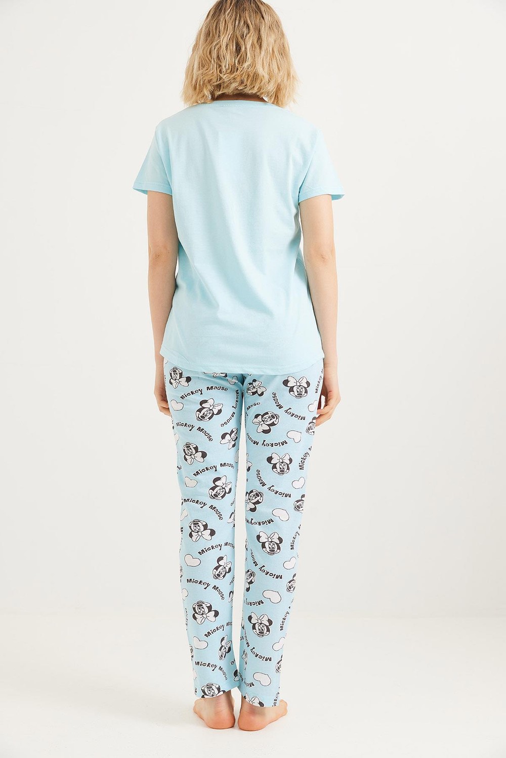 Baskılı Kısa Kol Pijama Takım Mavi