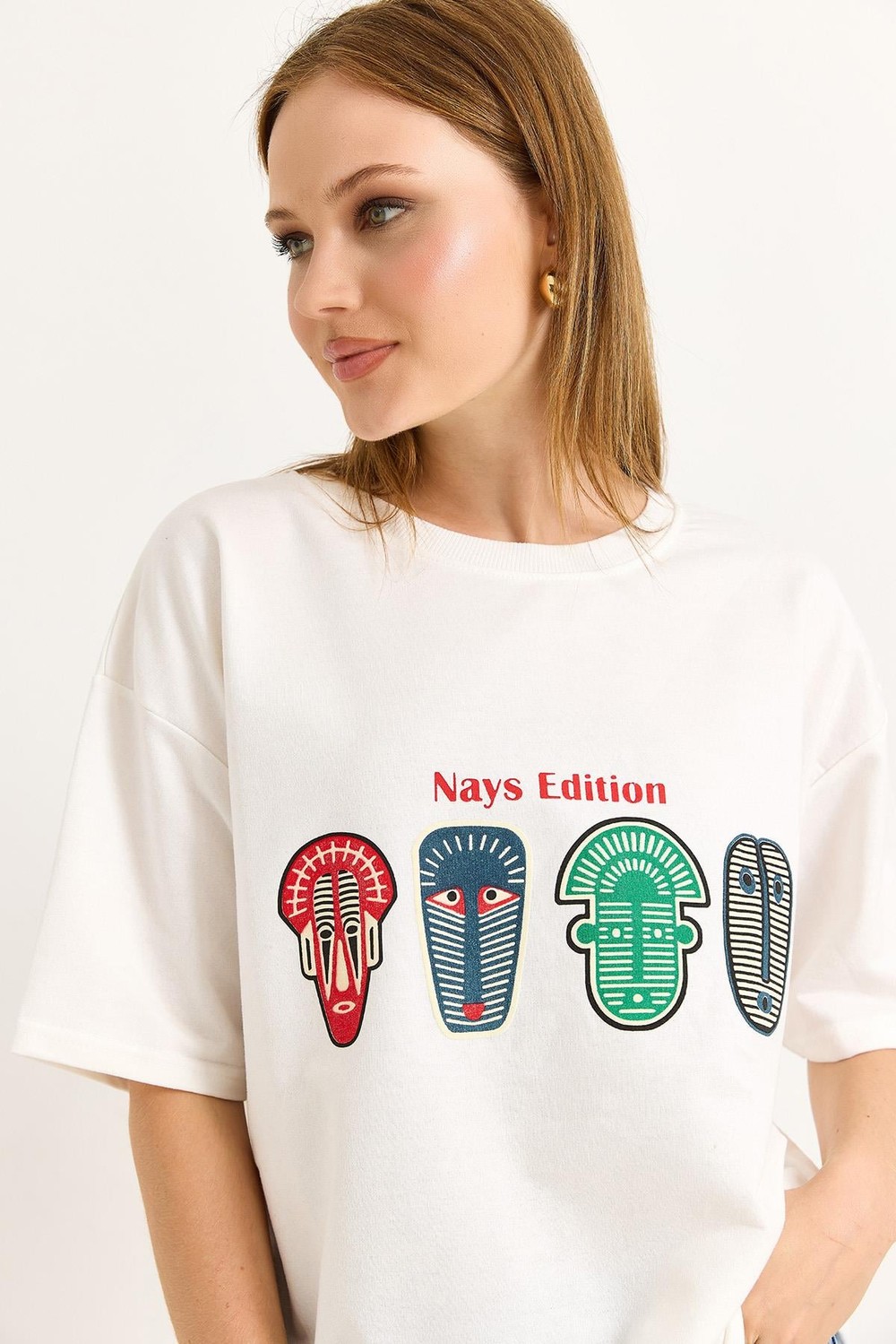 Baskılı Oversize Tshirt Beyaz