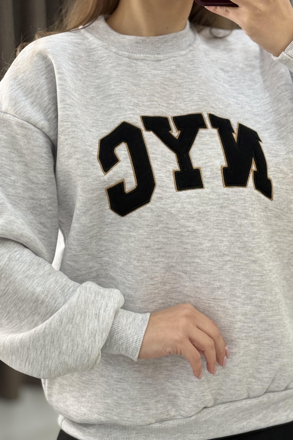 Kadın Bisiklet Yaka Üç İplik  NYC Baskılı Sweatshirt