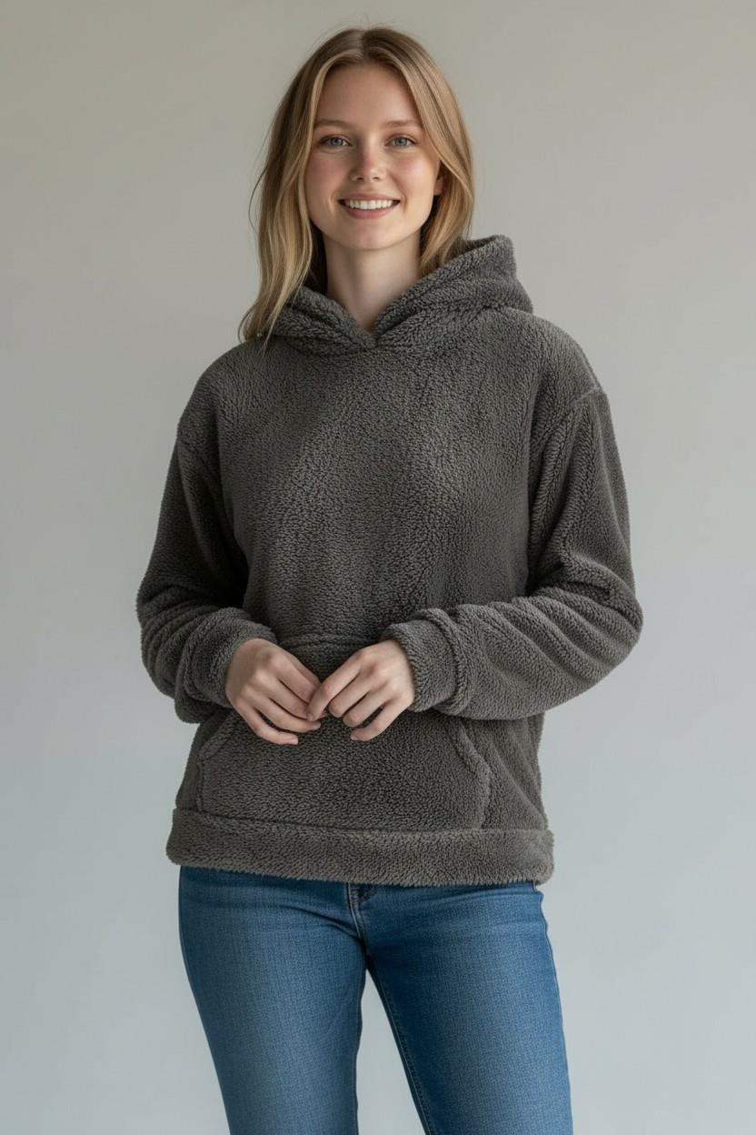 Kadın Kapüşonlu Welsoft Uzun Kollu Antrasit Sweatshirt