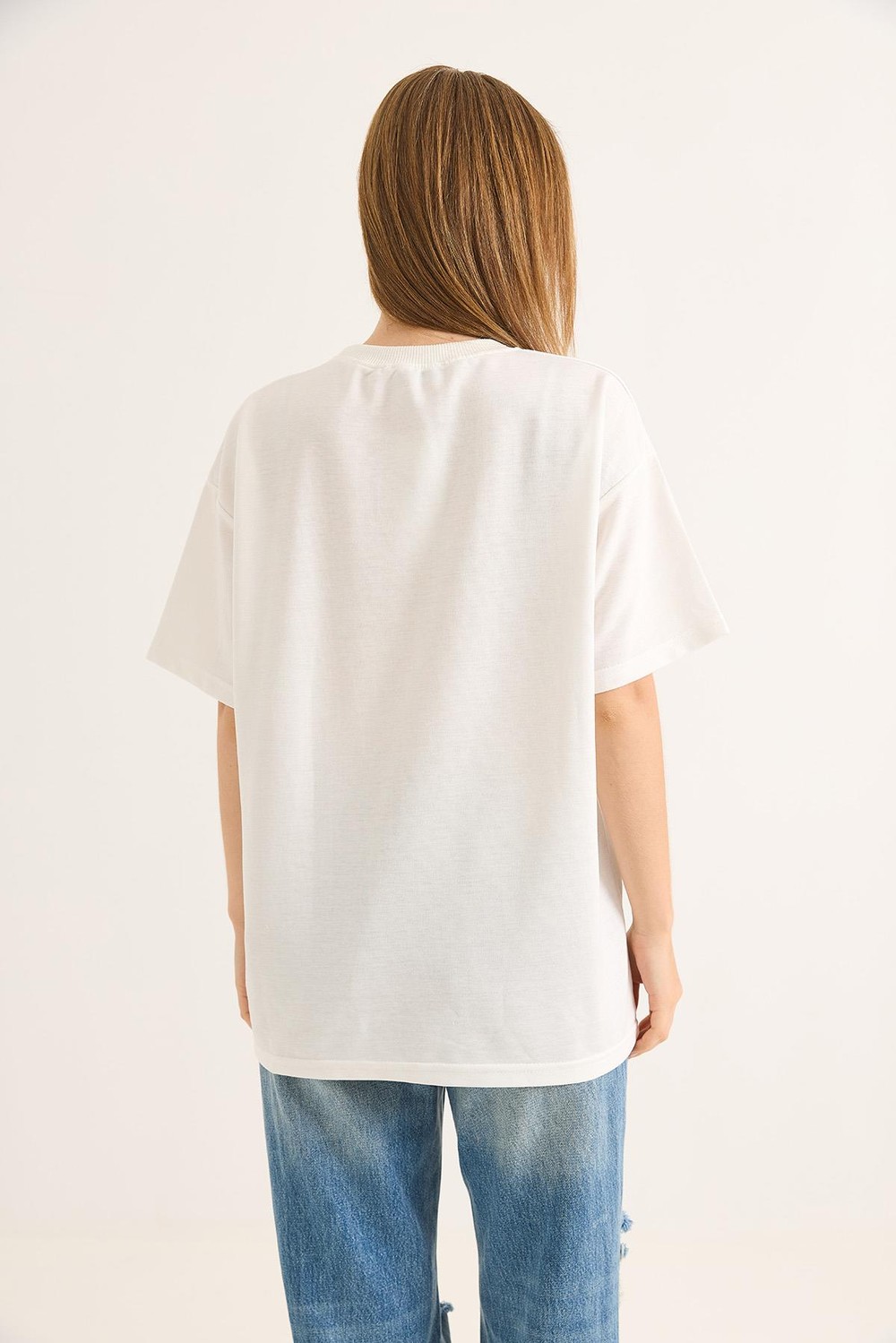 Alo Nakışlı Oversize Unisex Tshirt Beyaz