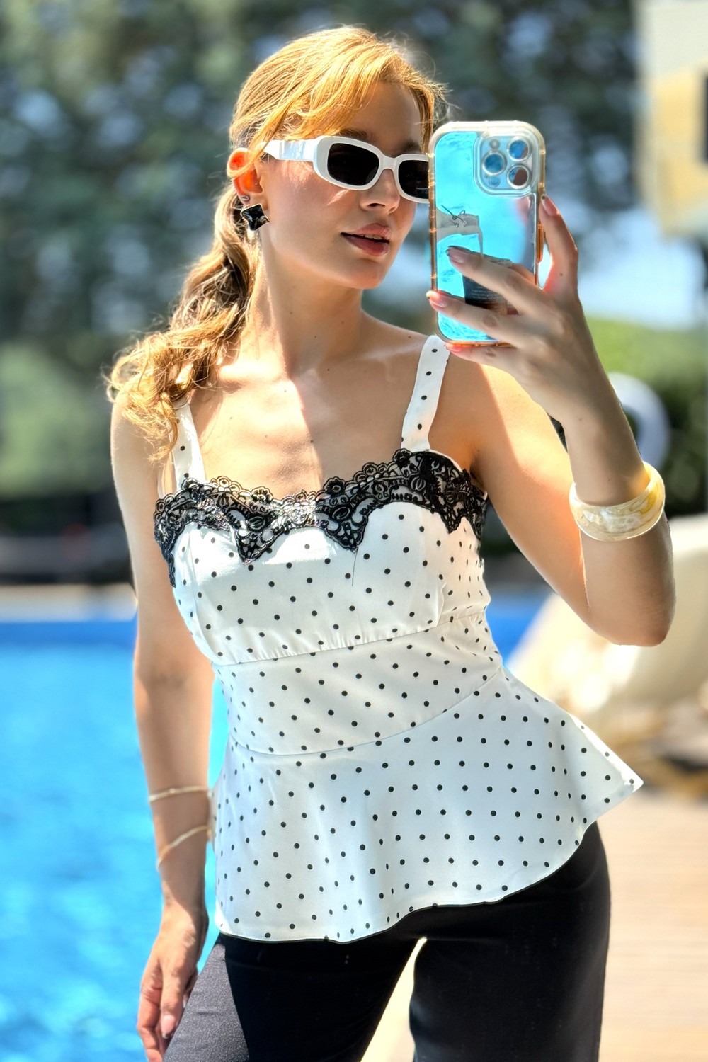 Kadın Çan Model Askılı Crop Bluz  Beyaz