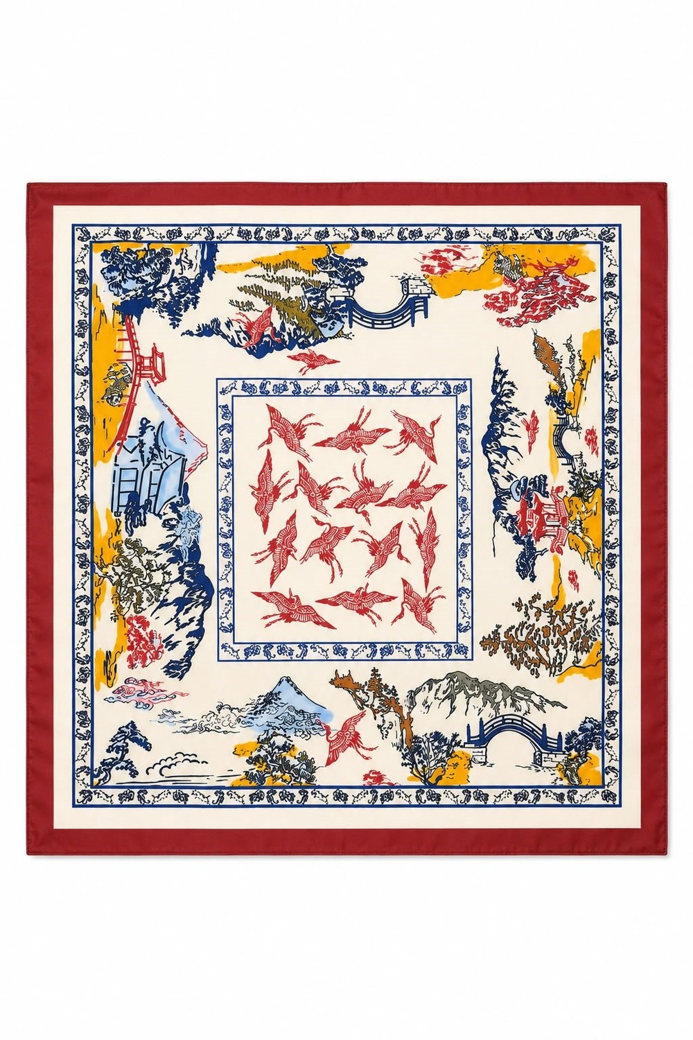 Kuş Figürlü 45X45 Ölçülü Fular Bordo