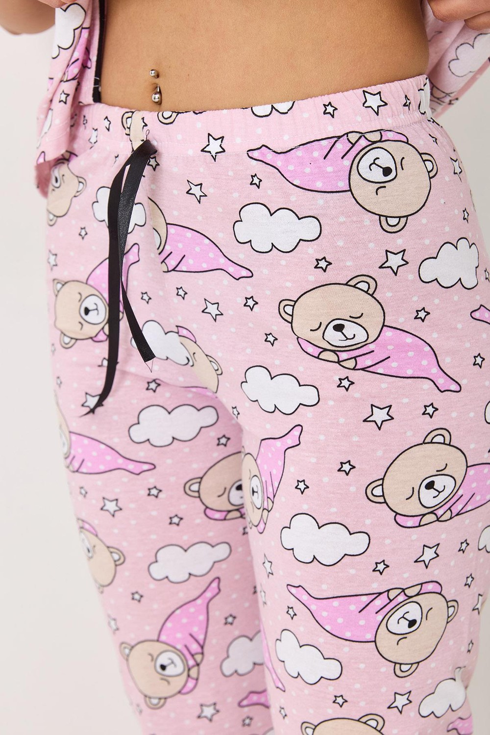 Kadın Bulut Baskılı Pijama Takımı Pembe