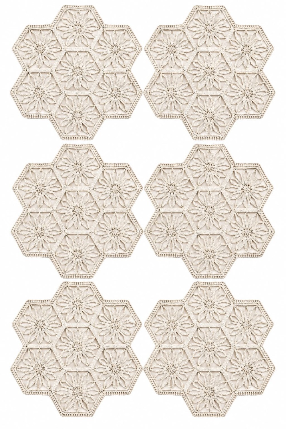 6lı Geometrik Desenli Çiçek Motifli Runner Beyaz