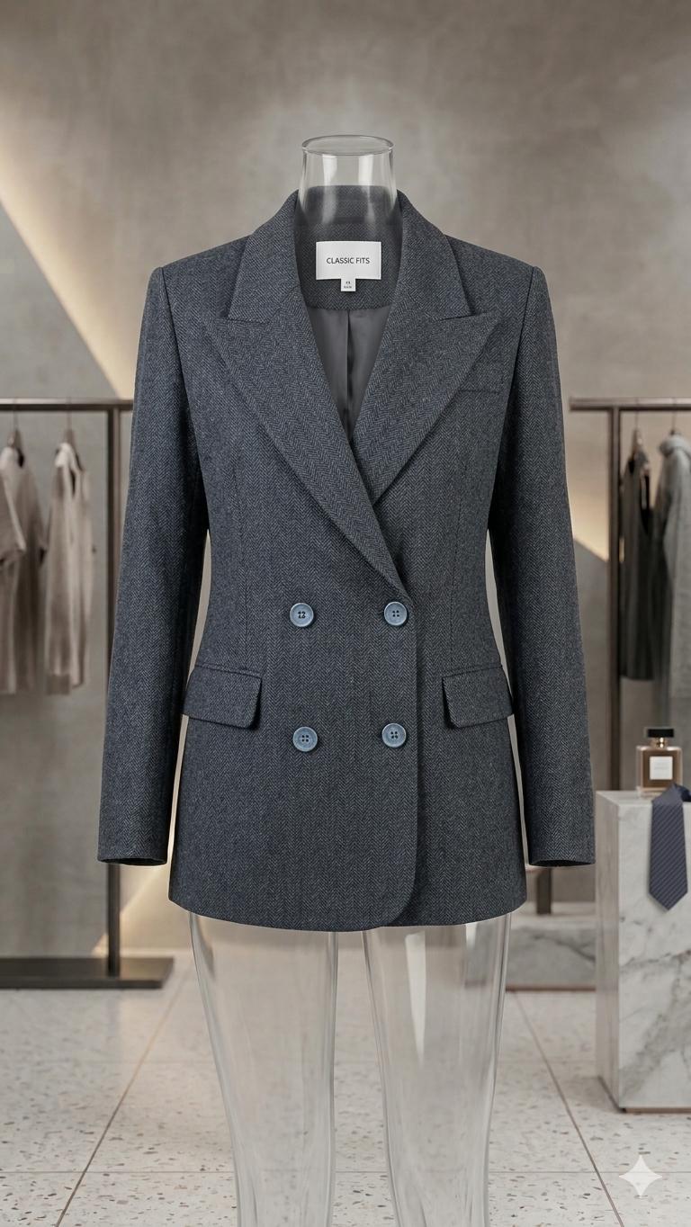Kadın Oversize Düğmeli Blazer Kaşe Ceket/Kaban Antrasit