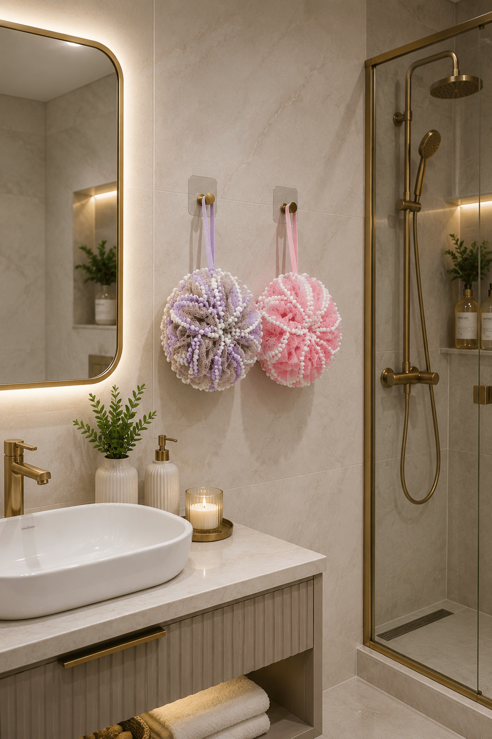 2li Pofuduk Banyo Lifi & Süngeri Pembe Lila