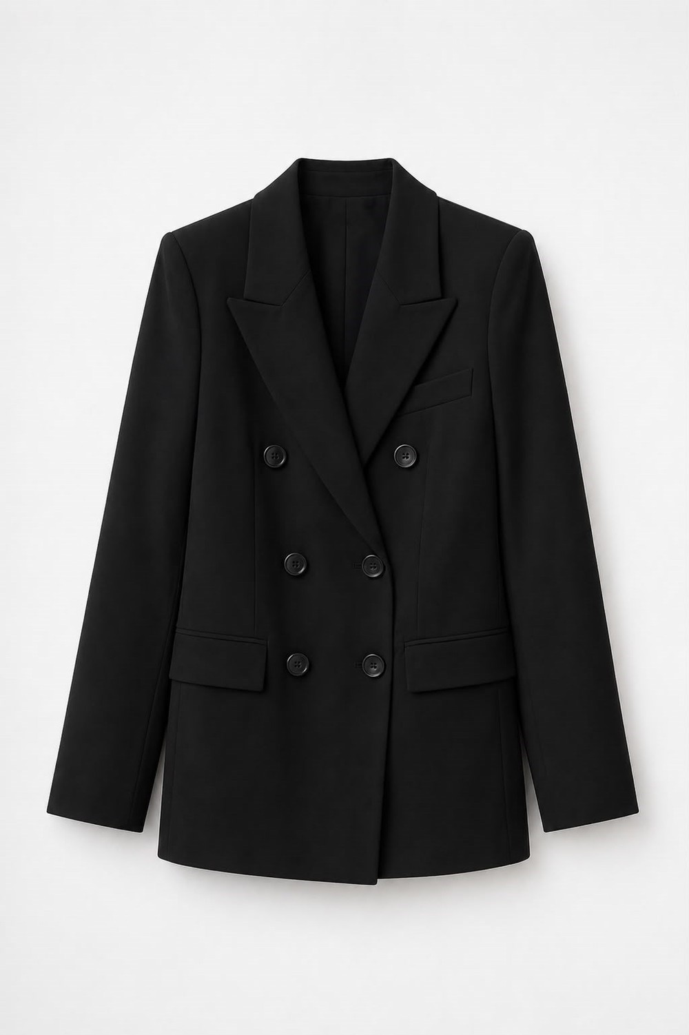 Kadın Slim Fit Kruvaze  Düğmeli Ceket Siyah