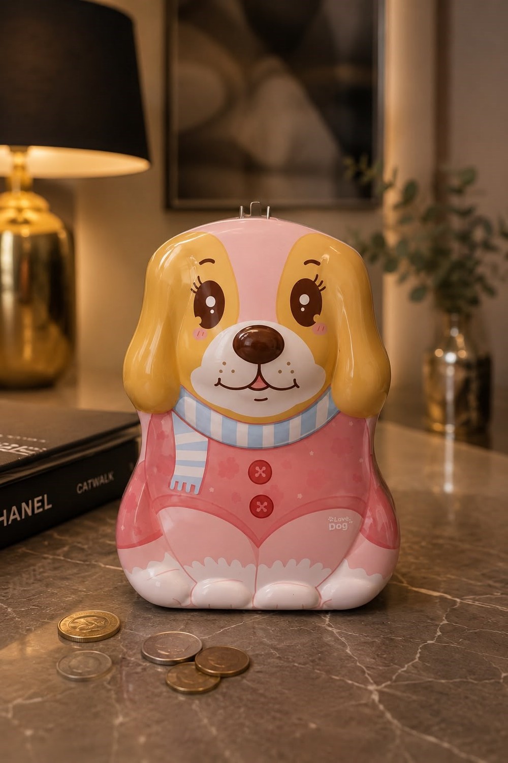 Köpek Figürlü Kilitli Kumbara Pembe