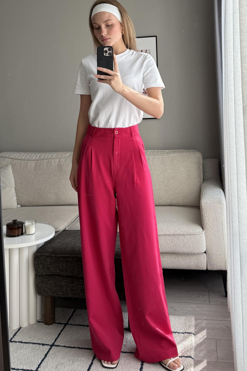Yüksek Bel Bol Paça Pantalon Nar