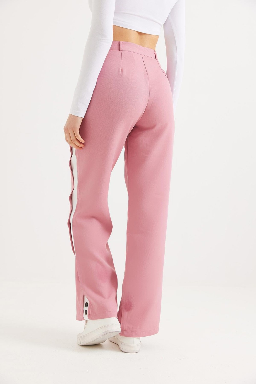Yanları Şeritli Bol Paça Pantolon Pembe
