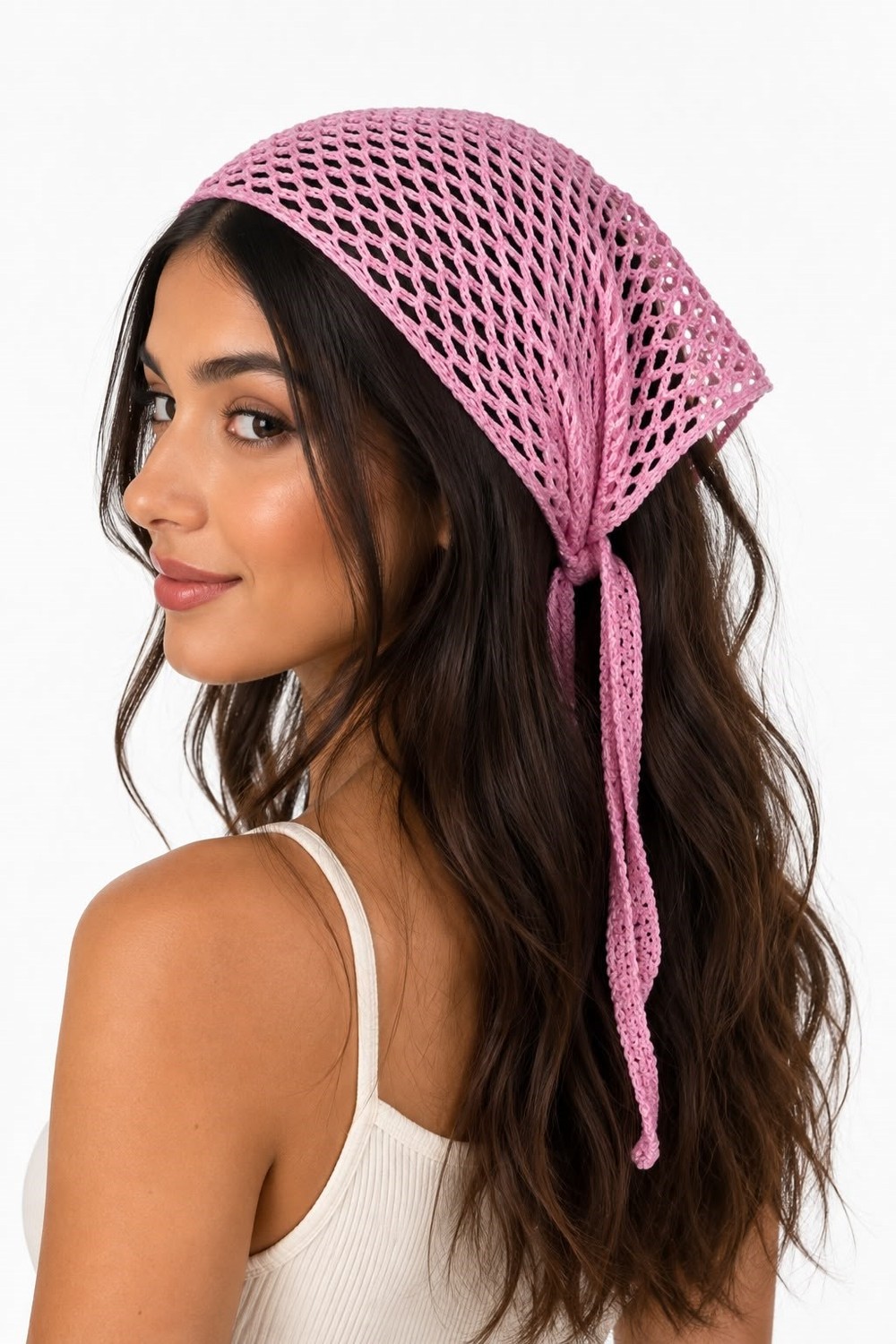 Kadın Örgü Fileli Bandana Pembe