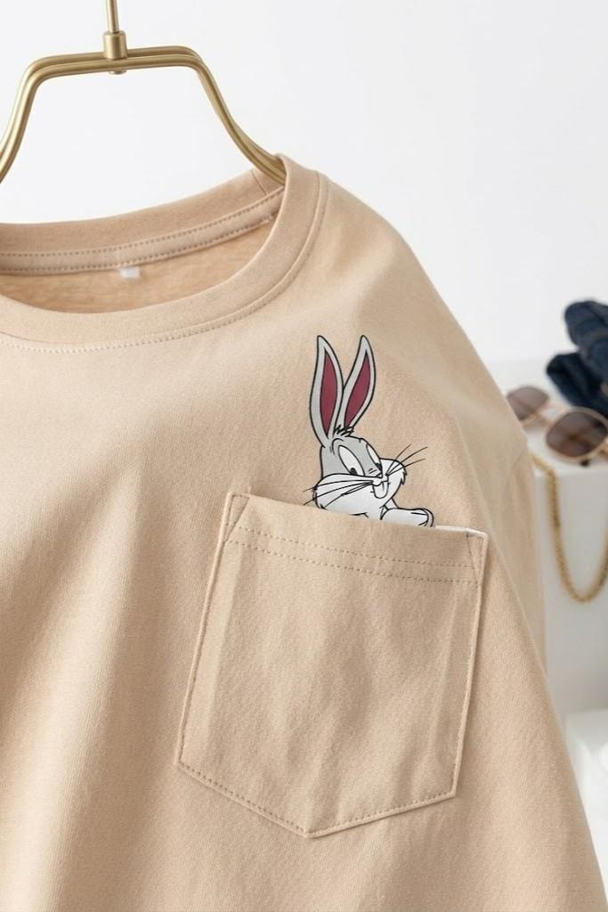 Kadın Yanları Yırtmaçlı Oversize  Basic Tshirt Krem
