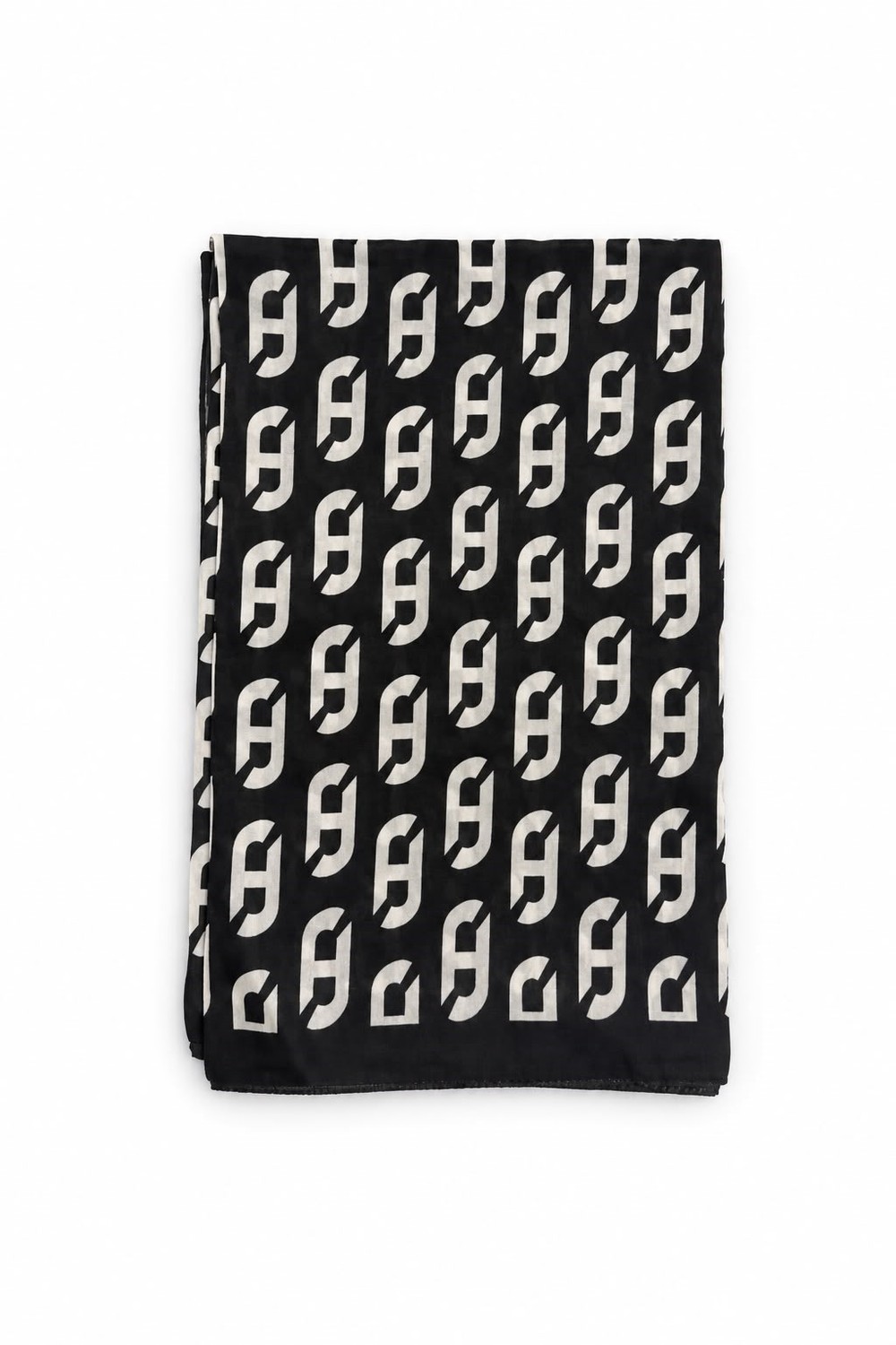 Kadın Monogram Desenli Fresh Şal Siyah/Beyaz