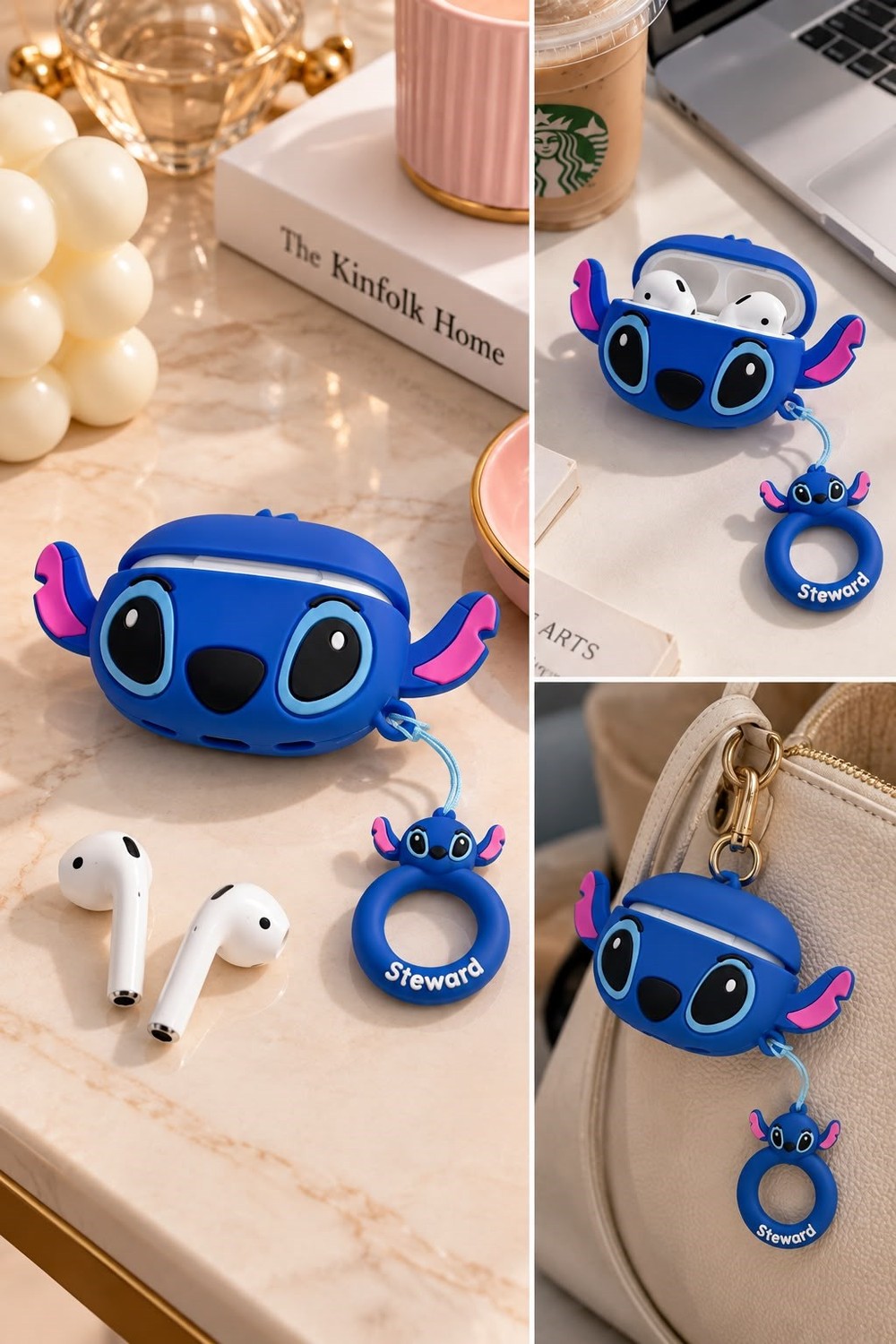 Stitch Figürlü Charmlı Airpods Kılıfı Mavi