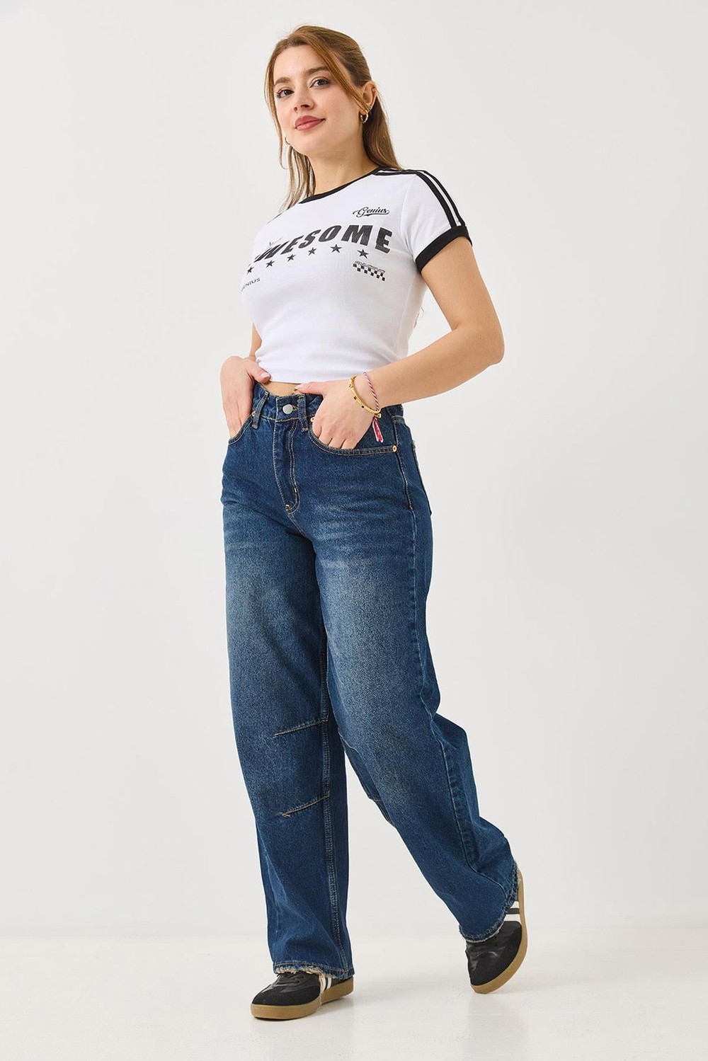 Kadın Yıkanmış Dikiş  Modelli Mavi Jean 
