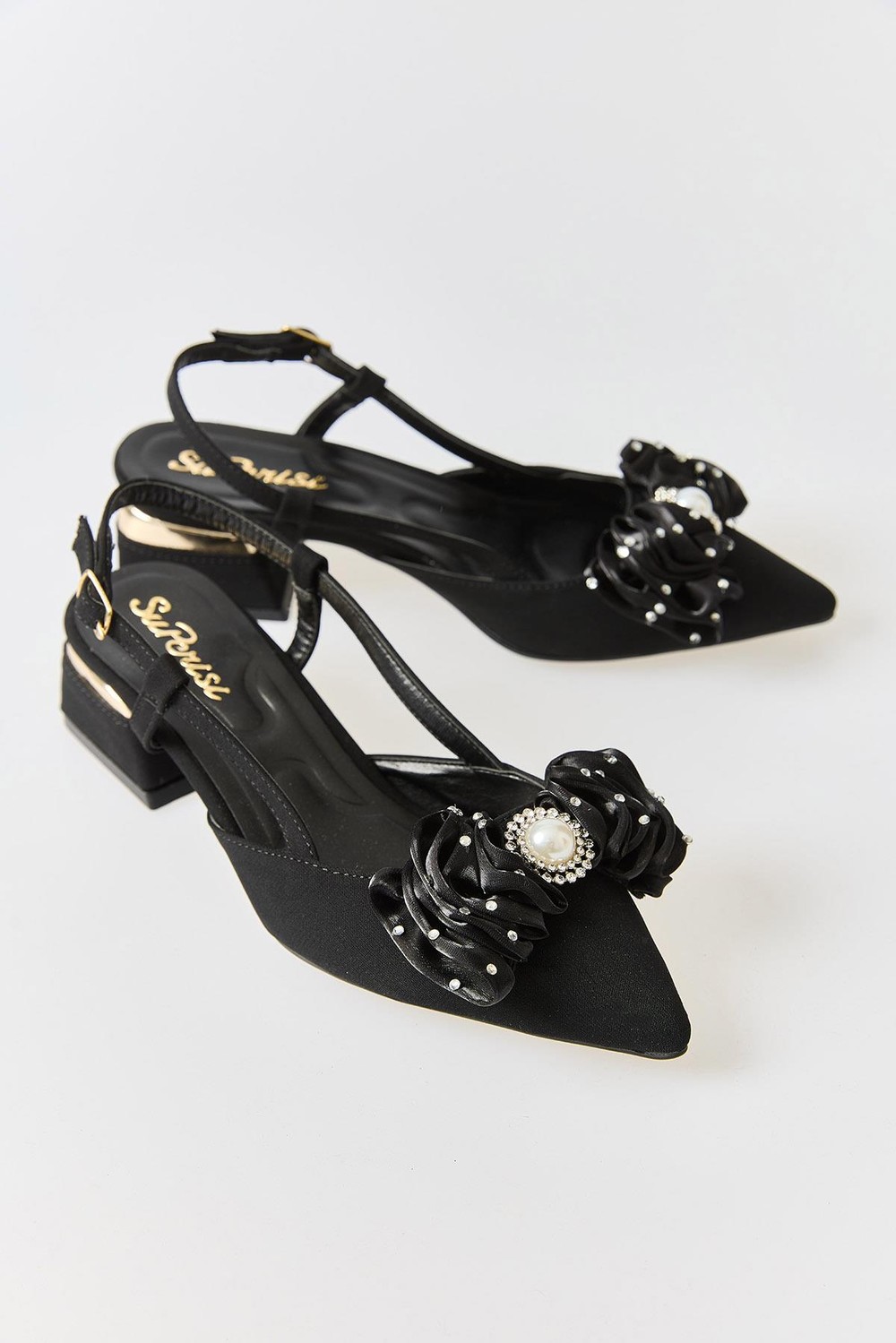 Kadın Büyük Fiyonklu Slingback Kısa Topuklu Ayakkabı Siyah