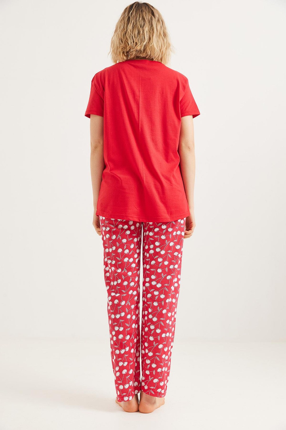 Baskılı Kısa Kol Pijama Takım Kırmızı