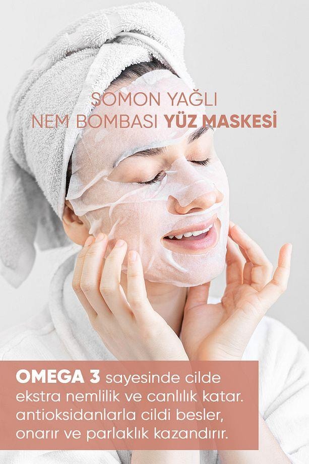  4lü Somon Yağı Hyaluronik Asit Nem Bombası Kağıt Yüz Maskesi 15 ml
