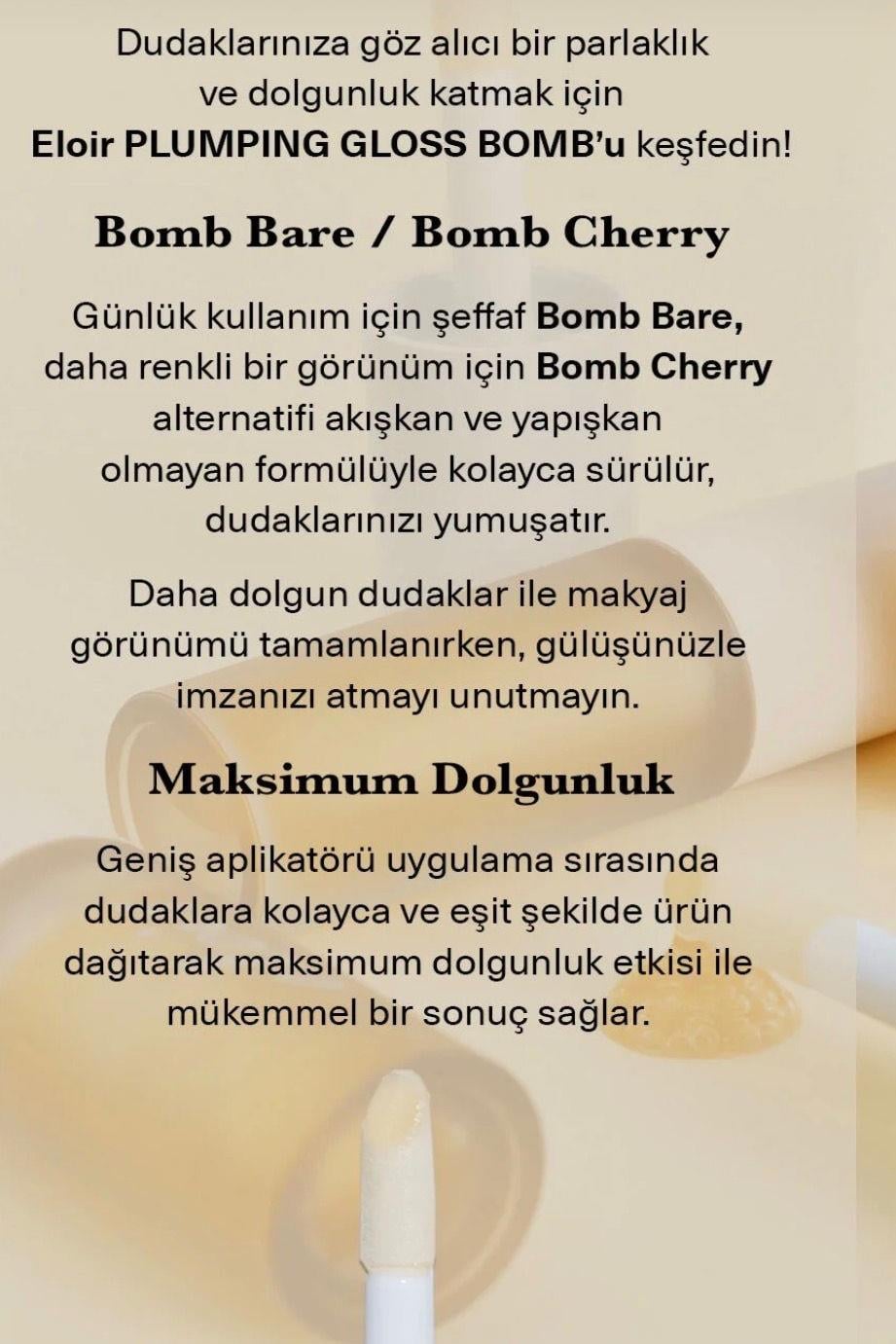 Eloir Lip Plumping Gloss Bomb Bare Dudak Parlatıcıs Nemlendirici Dolgunlaştırıcı Şeffaf