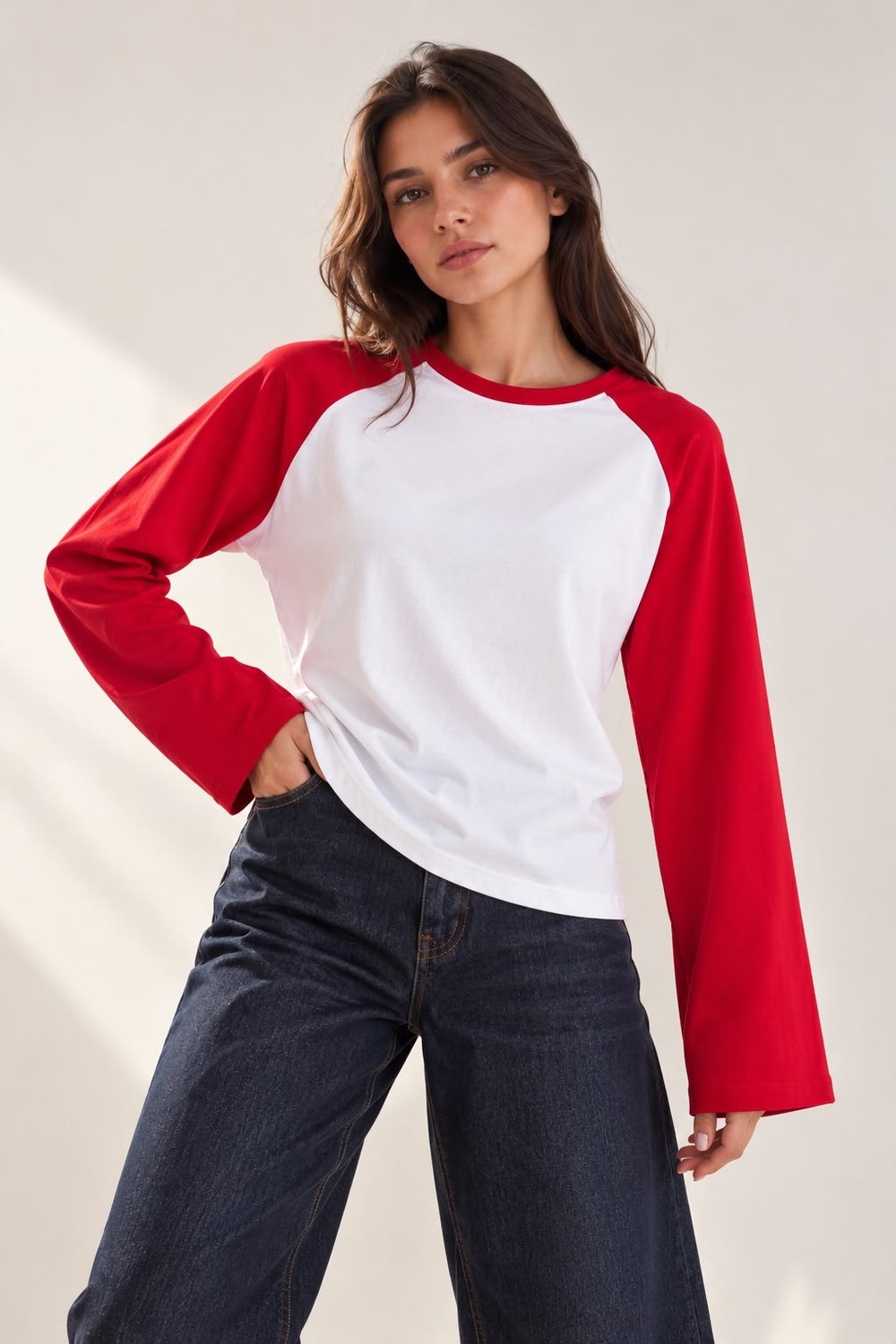 Kadın Bisiklet Yaka Reglan Sweatshirt Kırmızı