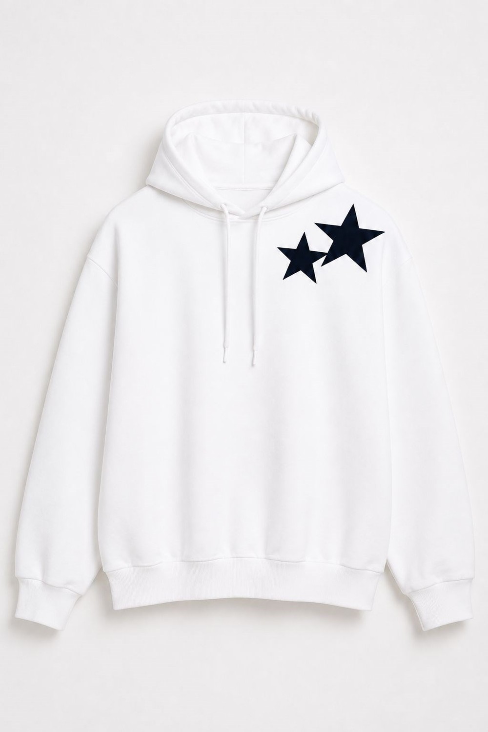 Kadın Kapüşonlu Yıldız Baskılı Sweatshirt Beyaz
