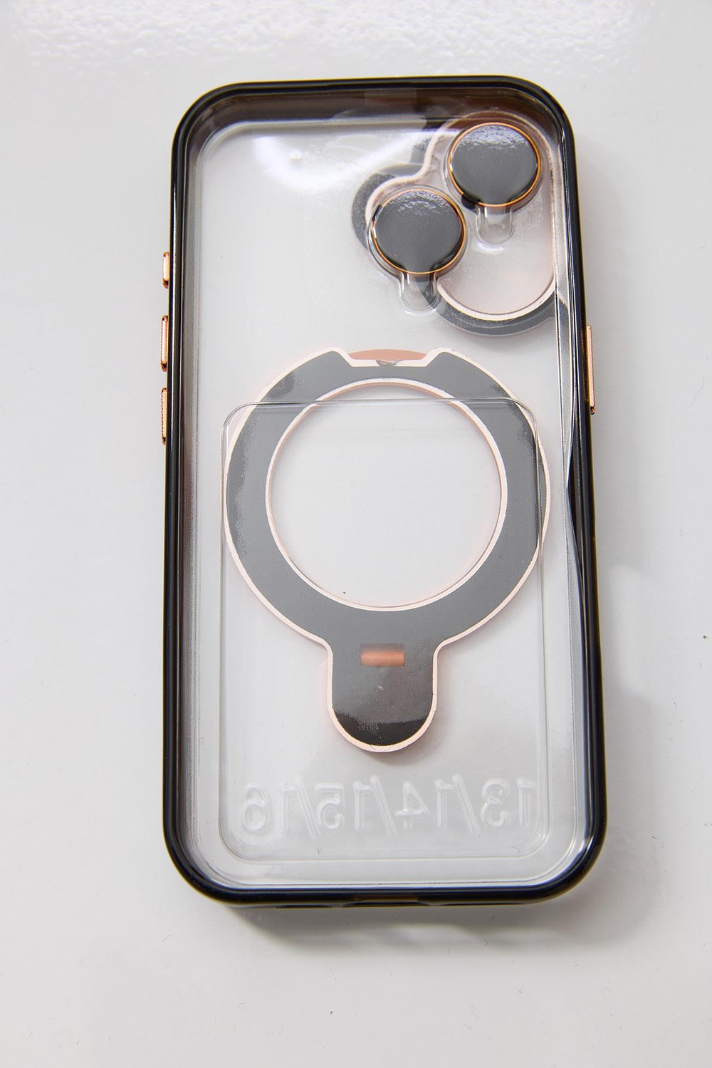 İphone 16 Plus Uyumlu Stand Tutucu Halka Şeffaf Telefon Kılıfı Turuncu