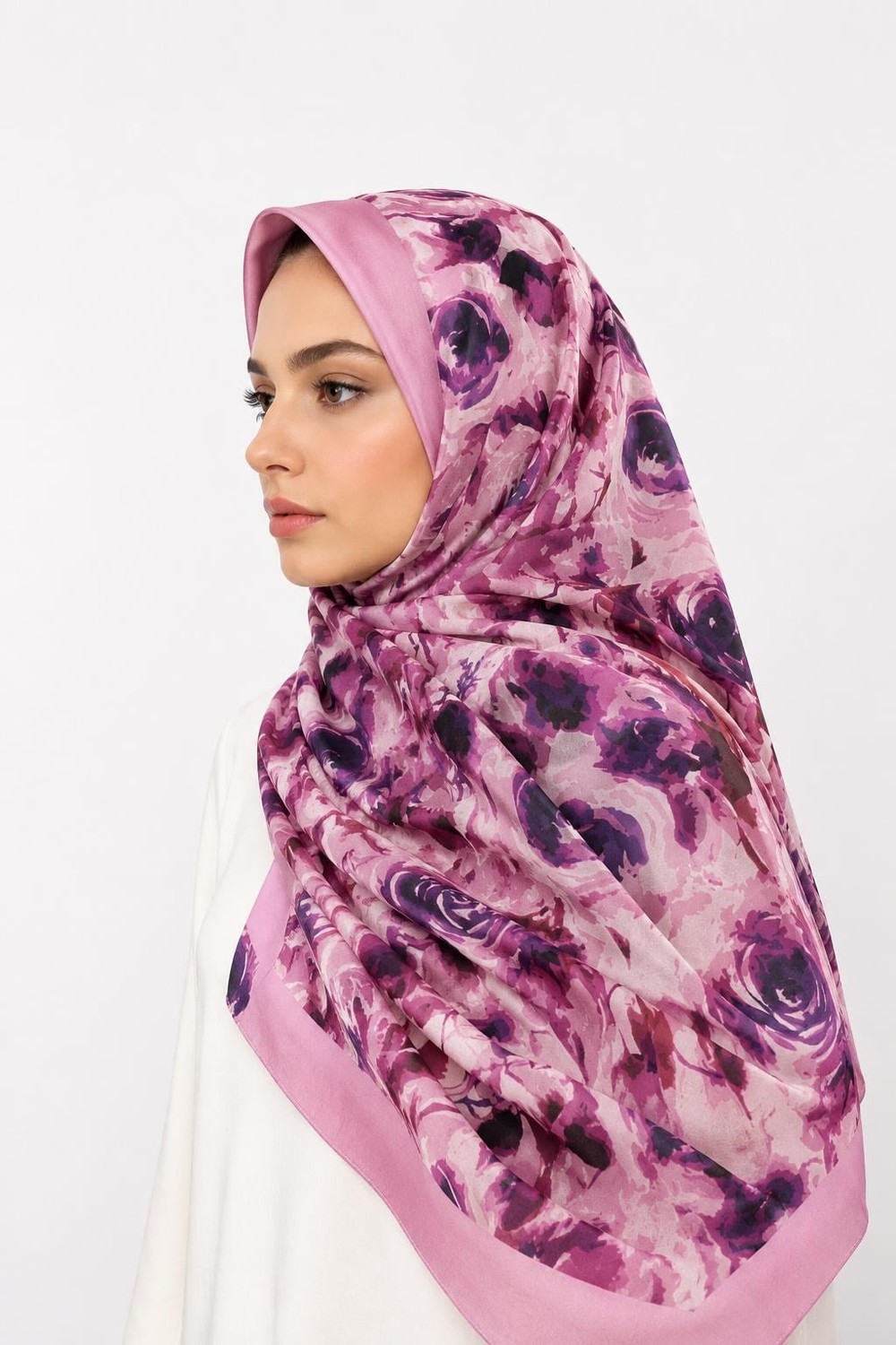 Kadın Çiçek Desenli 180X75 Ölçülü Şal Pembe