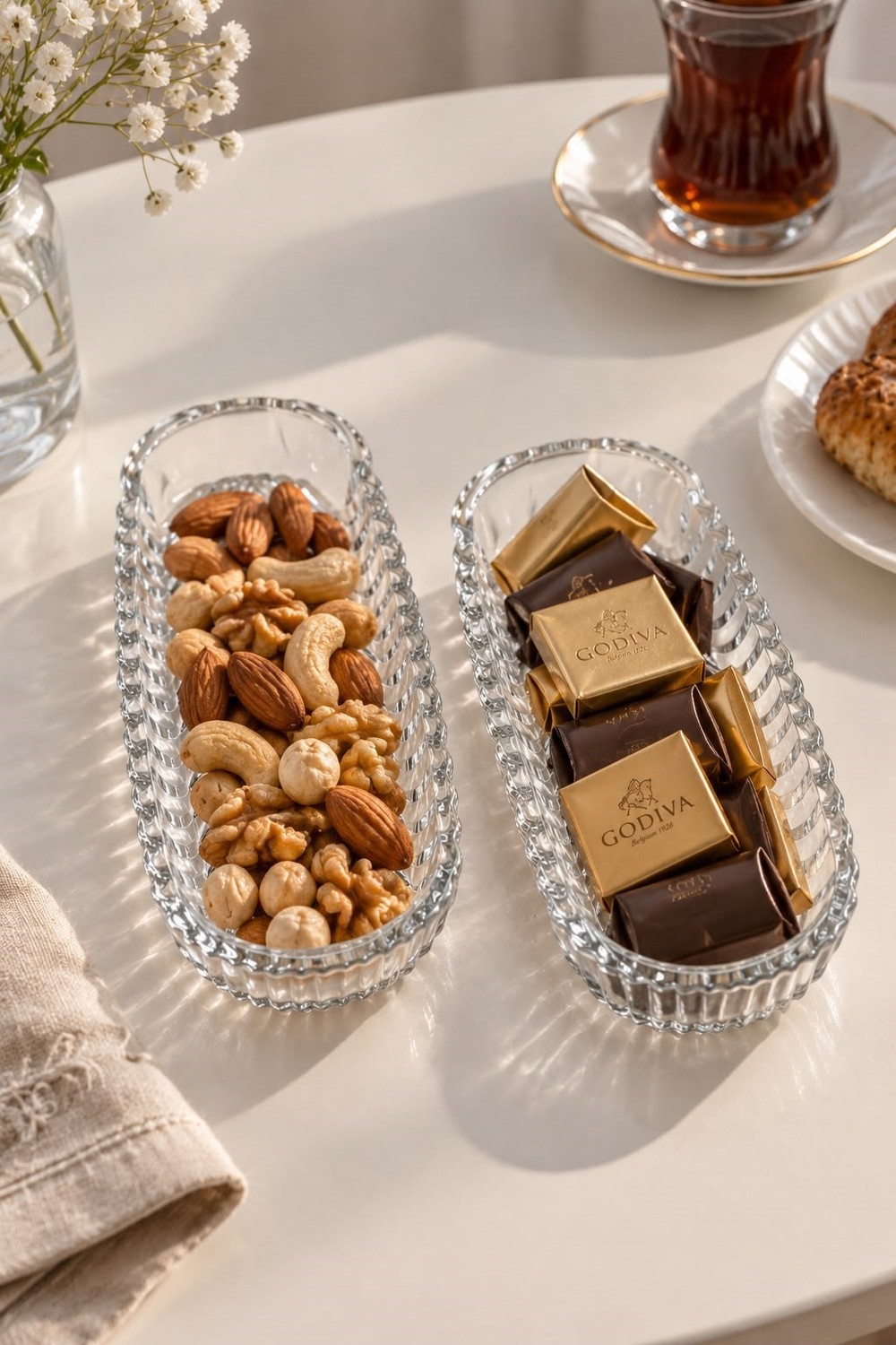 Çizgili Cam Çerezlik & İkram 2li Set