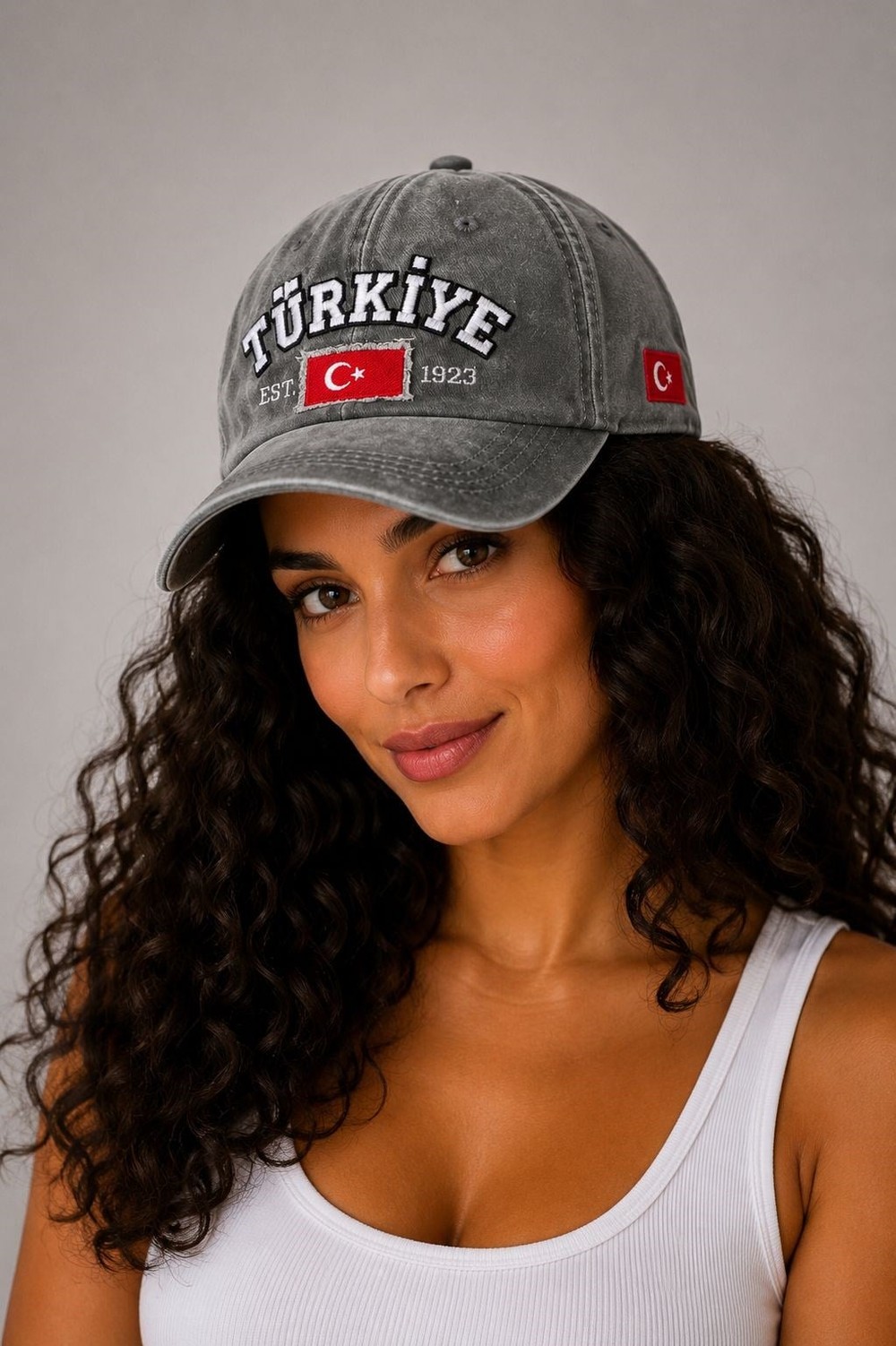 Ayarlanabilr Yıkanmış Kot TÜRKİYE Yazı Baskılı Şapka Gri