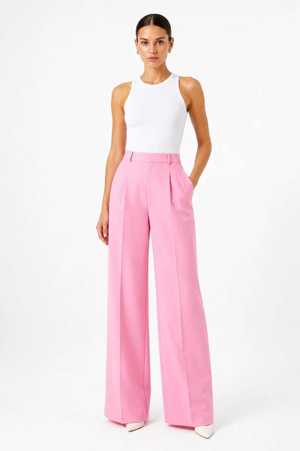 Kadın Beli Lastikli Salaş Rahat Kumaş Pantolon Pembe