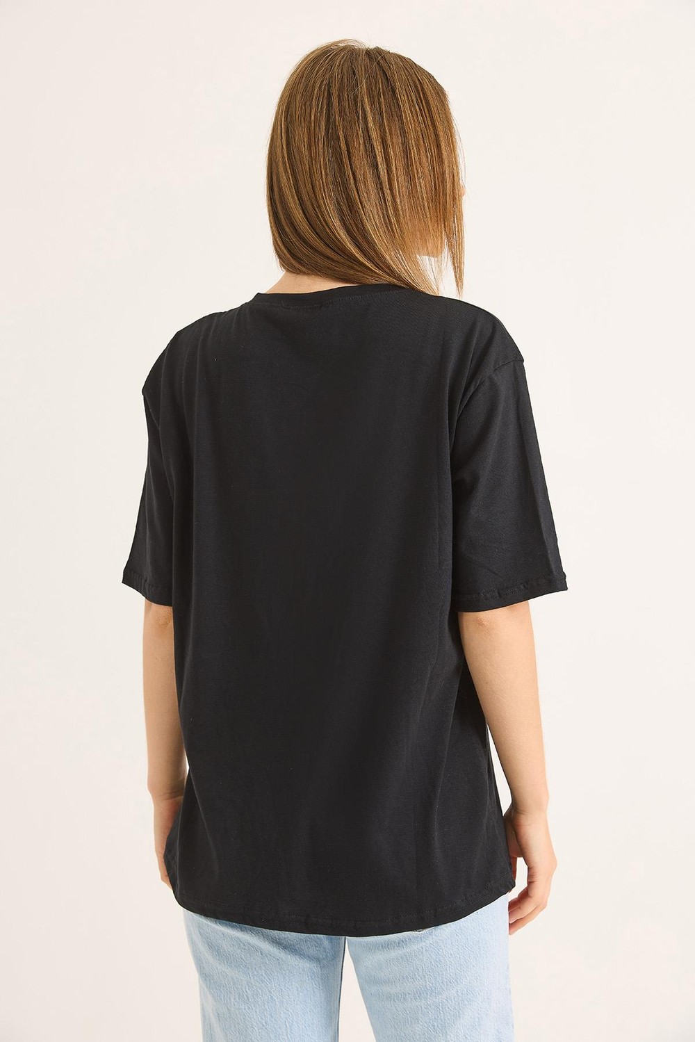 Bisiklet Yaka Taş Detaylı Cepli Tshirt Siyah