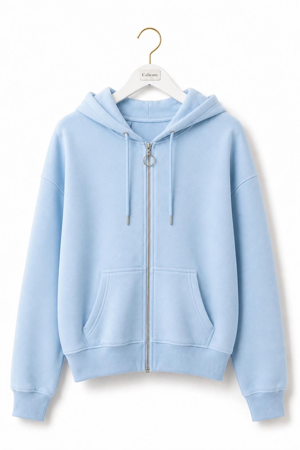 Kadın Kapüşonlu Fermuar Detaylı Cepli Sweatshirt Mavi