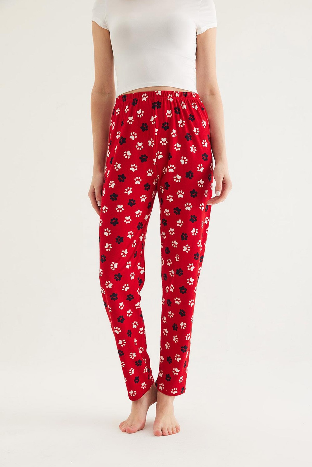Beli Lastikli Kadın Pijama Altı Kırmızı