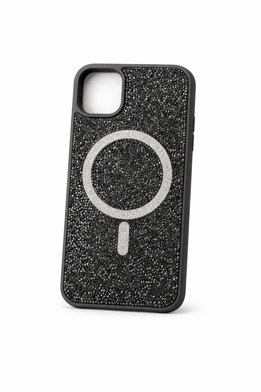 İphone 13 Uyumlu Parlak ve Taşlı Kart Bölümlü Kılıf Siyah