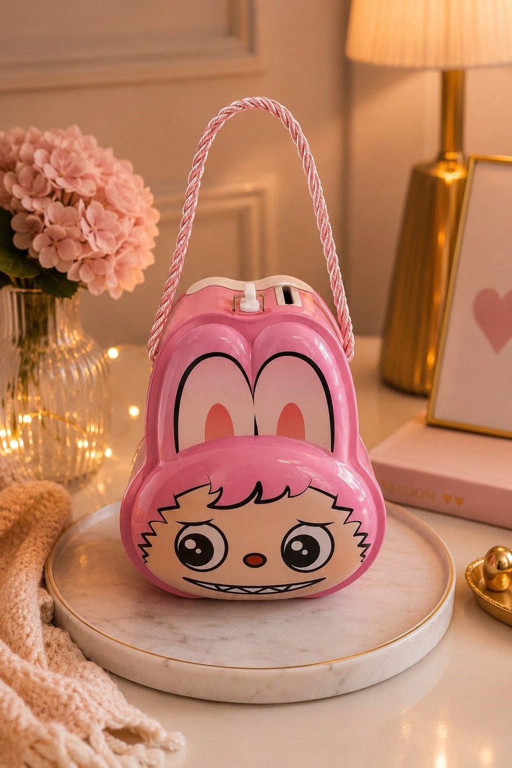 Labubu Figürlü Kilitli Kumbara Pembe