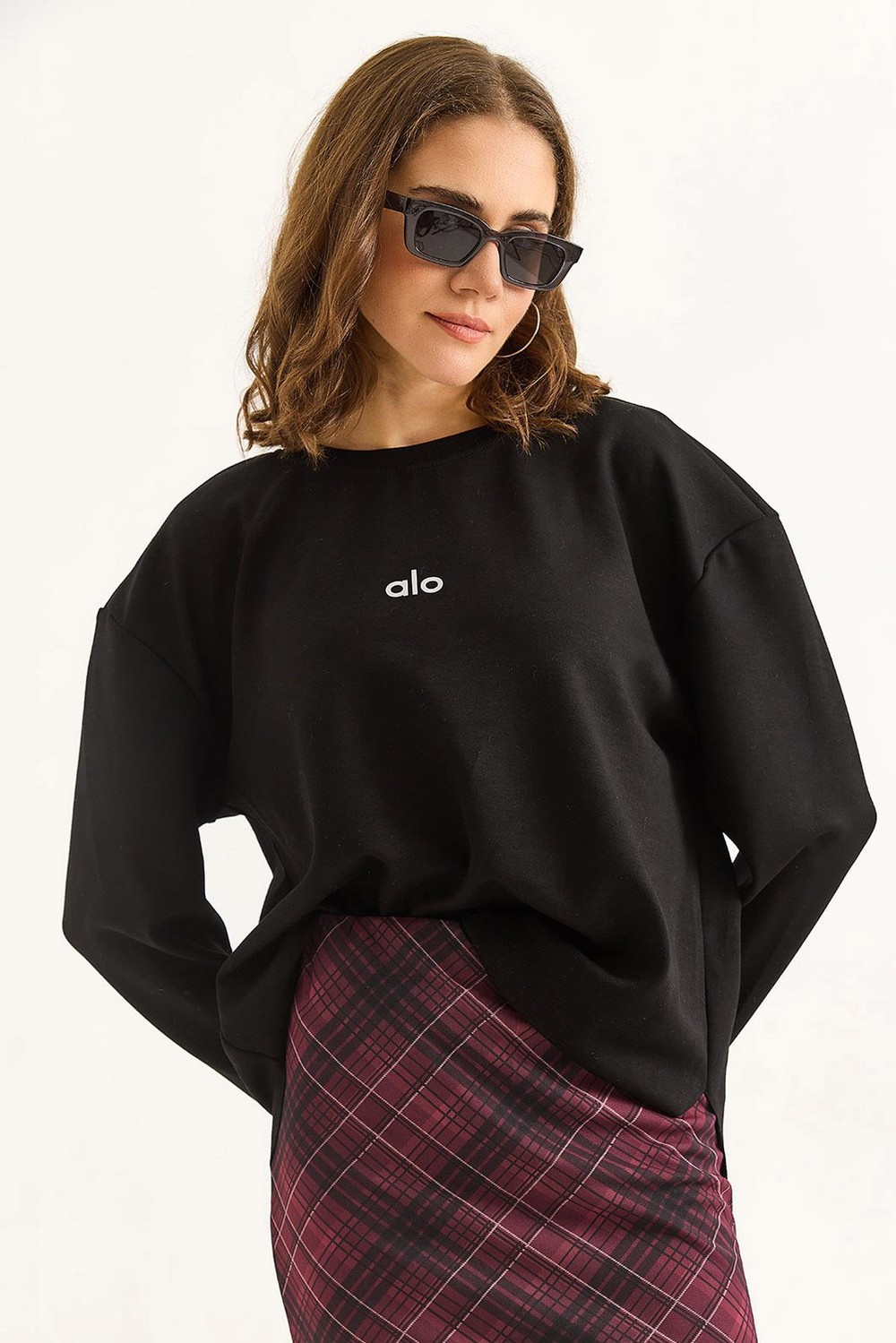 Kadın Modal Kumaş Yazı Baskılı Siyah Sweat